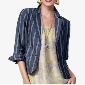 CAbi 100% Linen Nautical Striped Blazer #871 Sz 4